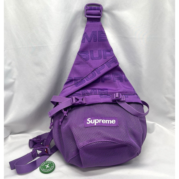 SUPREME SLING BAG FW21 PURPLE AUTHENTIC CROSSBODY LOGO SPELLOUT - Picture 1 of 13